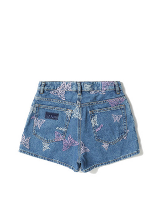 GANNI Butterfly Denim Shorts Blue