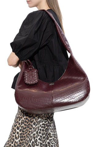 Ganni Embossed Tag Shoulder Bag Burgundy