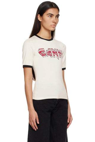 GANNI Fitted T-Shirt Egret