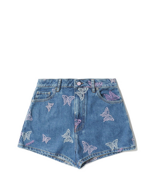 GANNI Butterfly Denim Shorts Blue