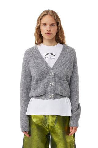 Ganni Logo Duttons Cardigan Grey
