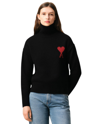 Ami Paris ADC Funnel Neck Wool Sweater Black