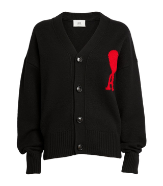 AMI Paris Big Heart Logo Wool Cardigan Black
