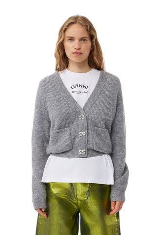 Ganni Logo Duttons Cardigan Grey