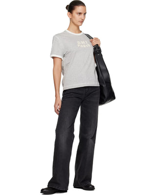 Ami Paris Cotton Knitted Patch T-shirt Grey