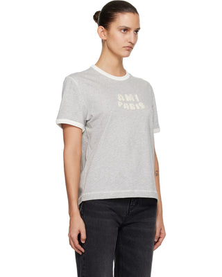 Ami Paris Cotton Knitted Patch T-shirt Grey
