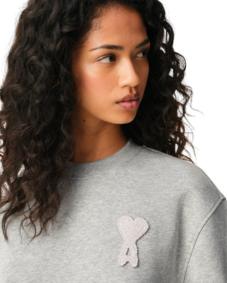 Ami Paris Cotton Knitted Ami De Coeur Sweatshirt Grey