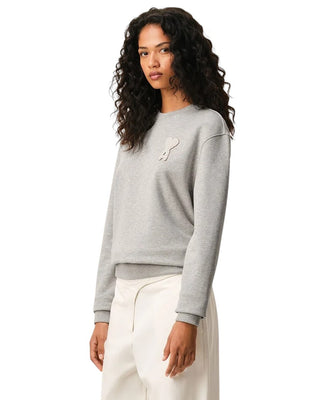 Ami Paris Cotton Knitted Ami De Coeur Sweatshirt Grey