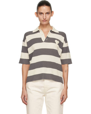 Ami Paris Cotton Ami De Coeur Polo Off White/Grey