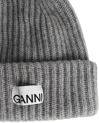 Ganni Ribbed Knit Beanie Grey