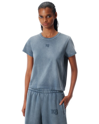 Alexander Wang Puff Logo Shrunken Cotton Jersey Tee Washed Blue Ink