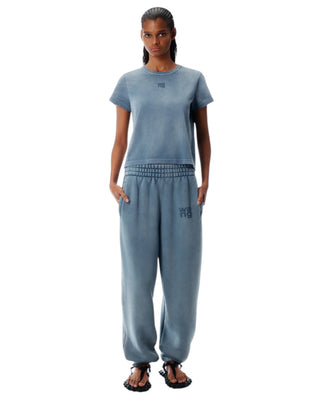 Alexander Wang Puff Logo Shrunken Cotton Jersey Tee Washed Blue Ink