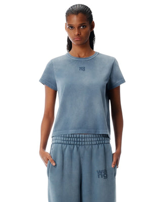 Alexander Wang Puff Logo Shrunken Cotton Jersey Tee Washed Blue Ink