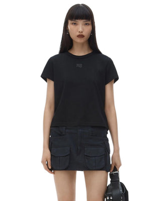 Alexander Wang Puff Logo Shrunken Cotton Jersey Tee Black