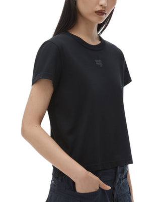 Alexander Wang Puff Logo Shrunken Cotton Jersey Tee Black