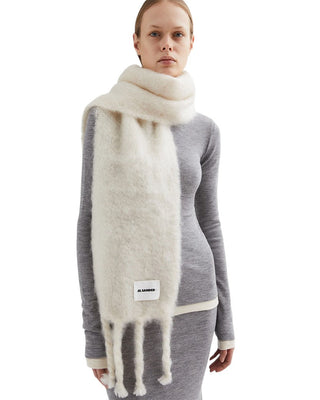 Jil Sander Slim Wool Blend Scarf White
