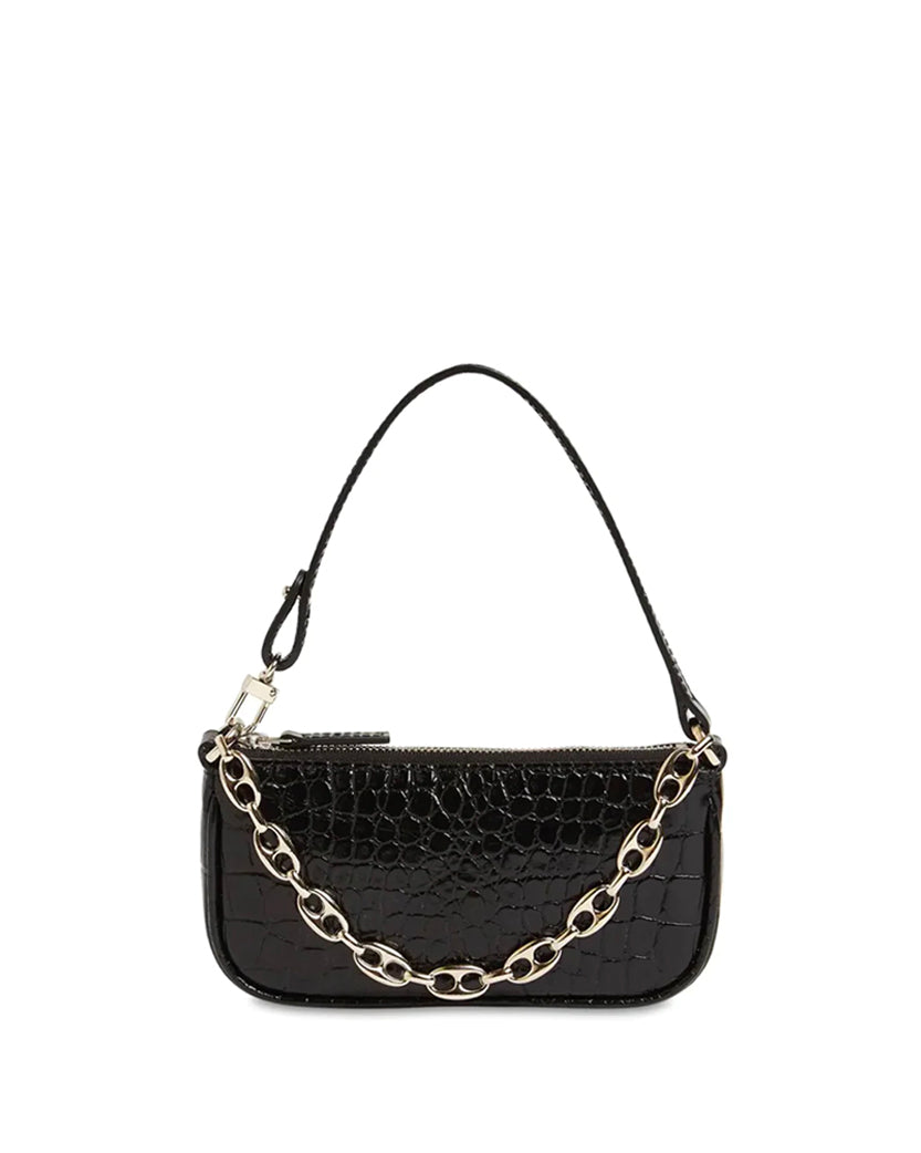 By Far Mini Rachel Black Croco Embossed Leather ROOMS