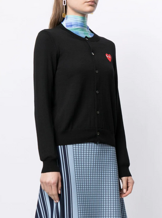 Comme Des Garcons Play Intarsia Knit-Logo Cardigan Black