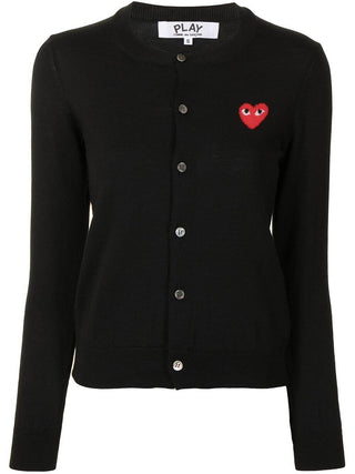 Comme Des Garcons Play Intarsia Knit-Logo Cardigan Black