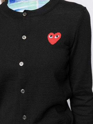 Comme Des Garcons Play Intarsia Knit-Logo Cardigan Black