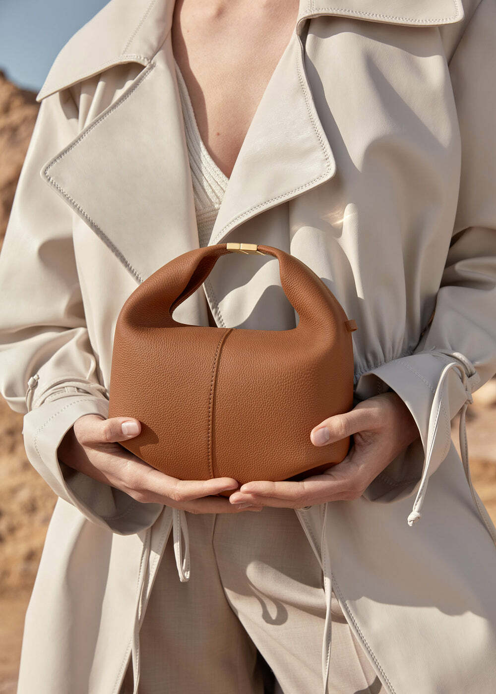 Polène | Bag - Béri - Camel Textured Leather